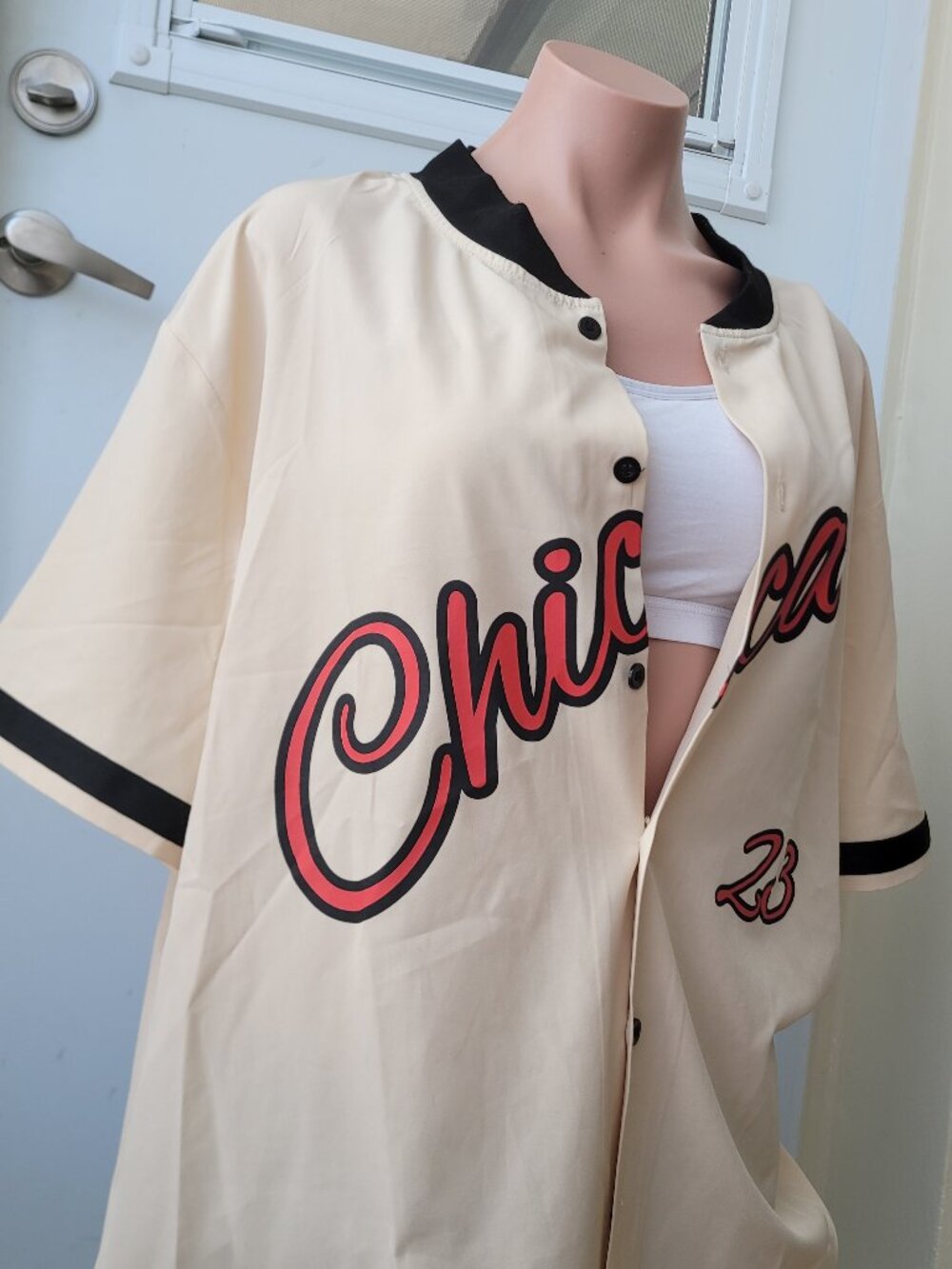 Shein Oversized Pale Yellow Chicago Baseball Jersey